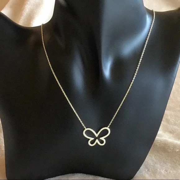 14K Gold Plated over SS Butterfly Necklace - Picture 1 of 3